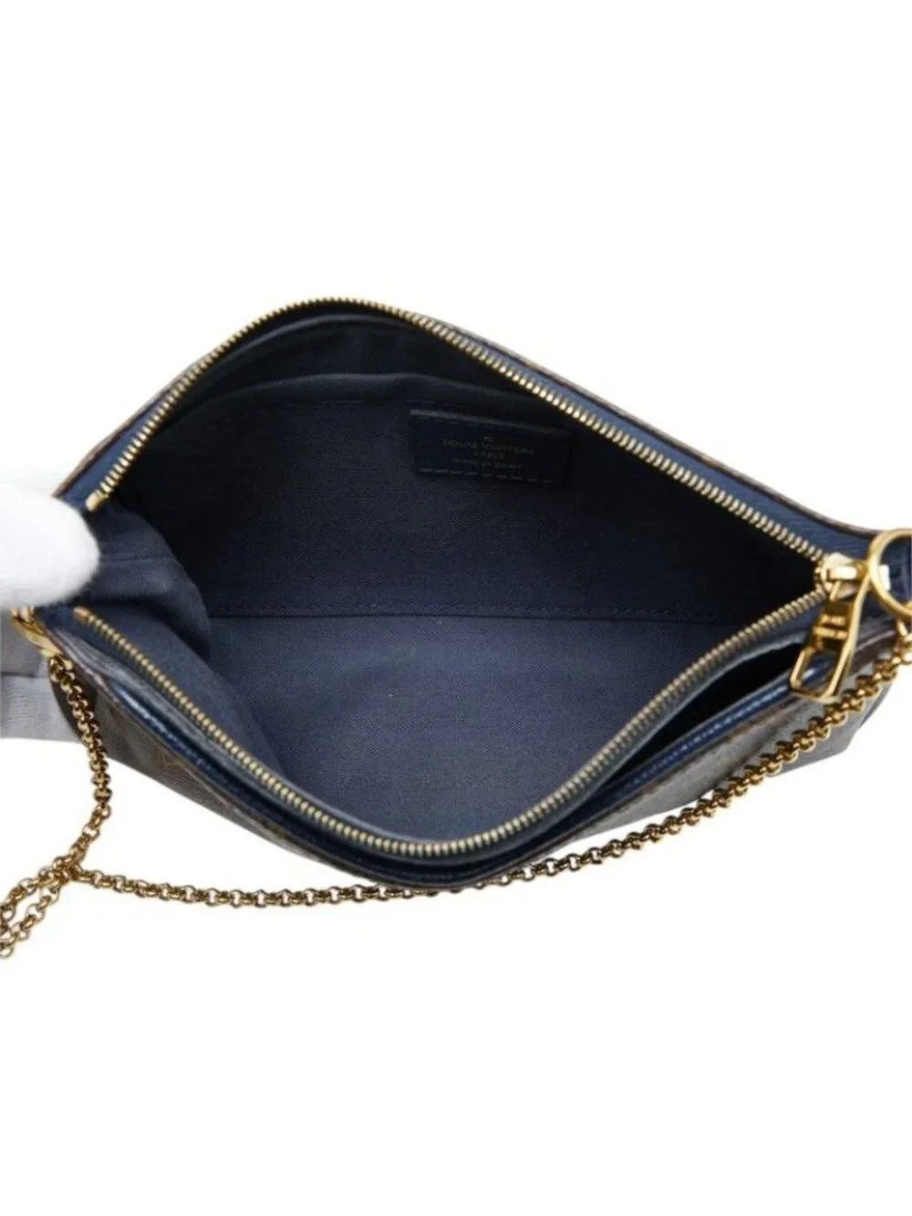 Louis Vuitton Monogram Pallas Clutch Shoulder Bag Chain Pouch Blue Marine Navy